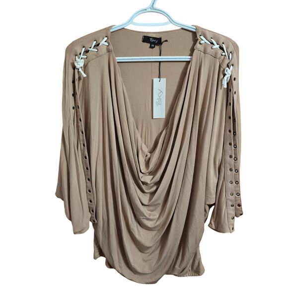 Sky Brand Y2K Dipped Chest Shoulder Tie 3/4 Sleeve Blouse Medium - Picture 1 of 4
